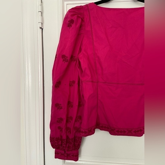 NWT Aritzia Wilfred Pink Puff Long Sleeve Bohemian Palo Santo Embroidered Top - Picture 6 of 16